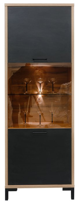 Шкаф с витриной Блэквуд бежево-черного цвета - купить Шкафы витринные по цене 24700.0
