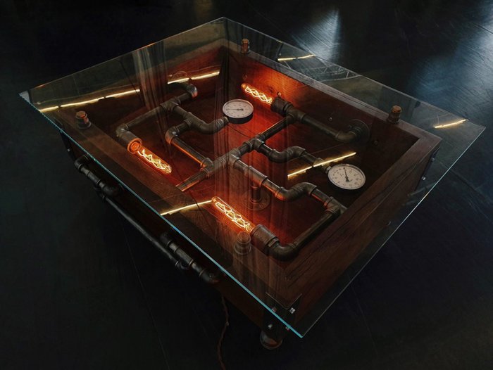 Журнальный столик в стиле лофт Diablo со стеклянной столешницей  - лучшие Журнальные столики в INMYROOM
