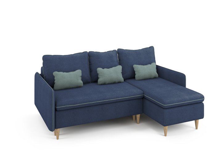 Угловой раскладной диван Ron правый синего цвета - лучшие Угловые диваны в INMYROOM