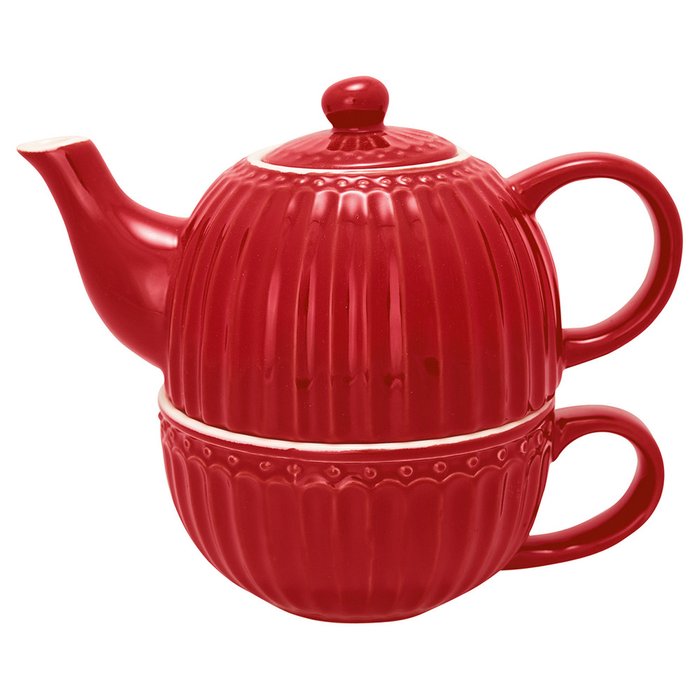 Чайник с чашкой Alice red из высококачественного фарфора