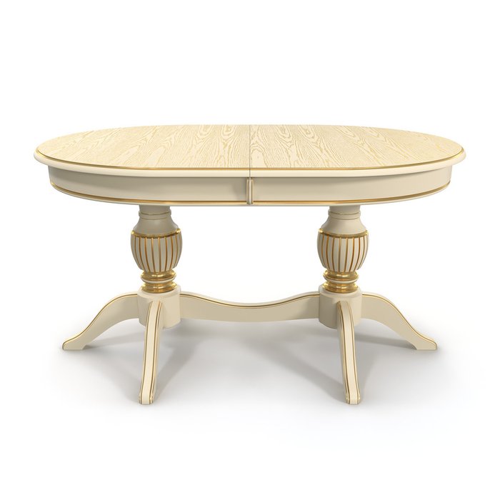 Раздвижной обеденный стол Йорк кремового цвета с золотой патиной - лучшие Обеденные столы в INMYROOM