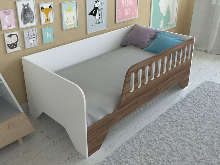 Кроватка Астра 13 80х160 цвета Орех-белый - купить Одноярусные кроватки по цене 9460.0