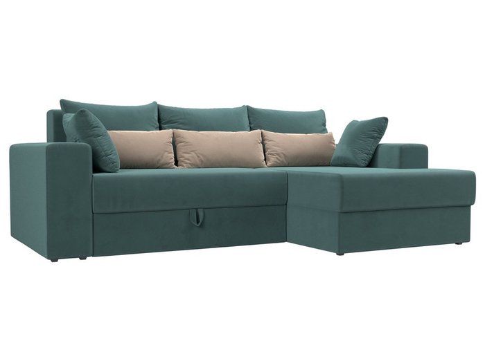 Угловой диван-кровать Мэдисон бирюзово-бежевого цвета правый угол