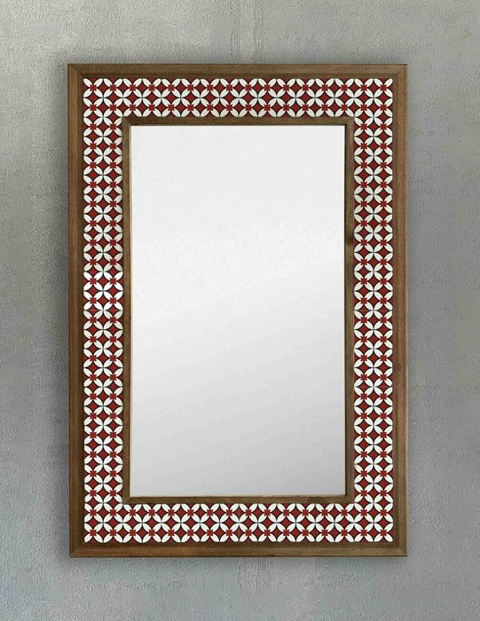 Настенное зеркало 43x63 с каменной мозаикой бело-красного цвета - купить Настенные зеркала по цене 22495.0