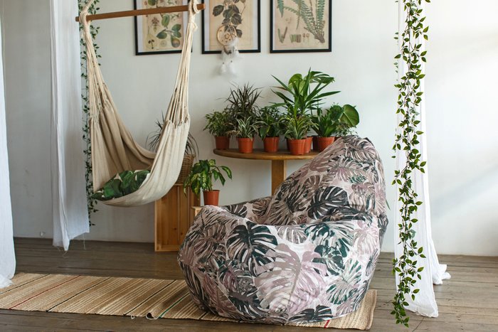 Кресло-мешок Груша 2XL Джангл бежево-зеленого цвета - купить Бескаркасная мебель по цене 6999.0
