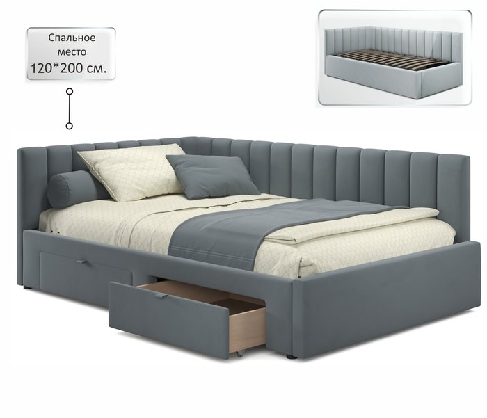 Кровать Milena 120х200 серого цвета без подъемного механизма - купить Кровати для спальни по цене 21900.0