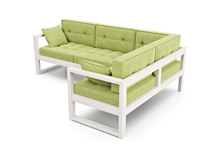 Угловой диван Астер с каркасом из массива сосны и обивкой из зеленой рогожки