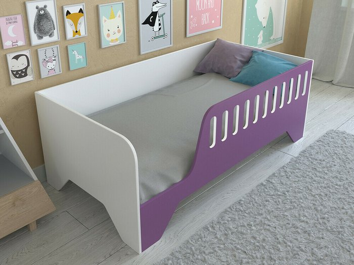 Кроватка Астра 13 80х160 бело-фиолетового цвета - купить Одноярусные кроватки по цене 9460.0