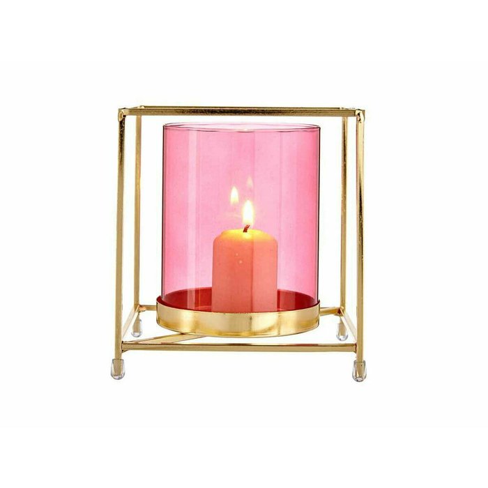 Подсвечник Квадратный Розовый Позолоченный 14 x 15,5 x 14 cm Металл Cтекло - лучшие Подсвечники в INMYROOM