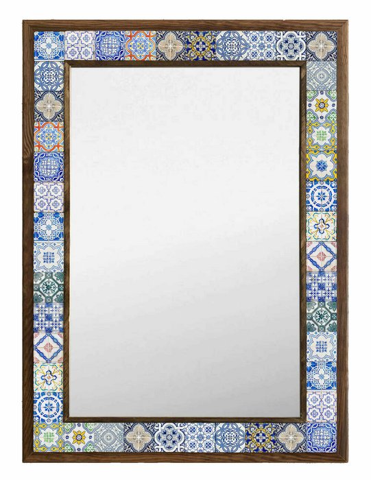 Настенное зеркало с каменной мозаикой 53x73 сине-бежевого цвета