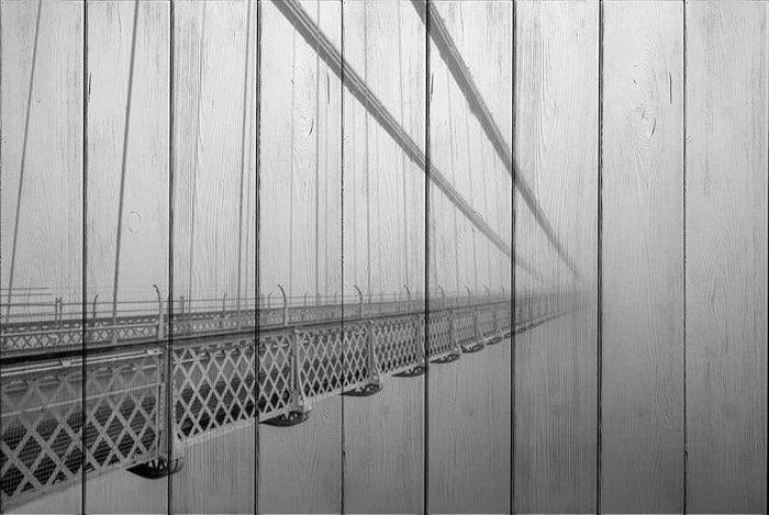 Картина на дереве Мост в тумане 60х90