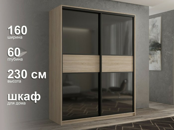Шкаф-купе Кааппи-12 160 цвета Сонома  - лучшие Шкафы-купе в INMYROOM