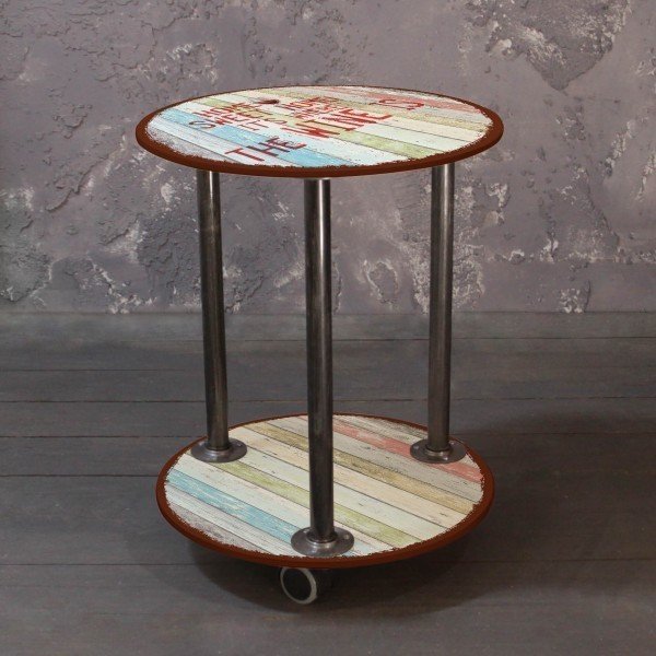 Кофейный столик на колесиках из массива сосны и металла 