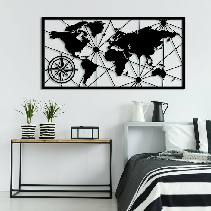 Настенный декор Карта 120x60 черного цвета - купить Декор стен по цене 33284.0