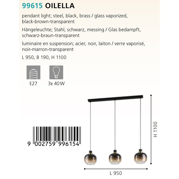  Подвесная люстра Oilella черного цвета - купить Подвесные люстры по цене 21990.0