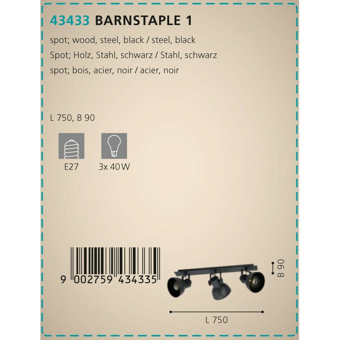 Спот Barnstaple черного цвета - купить Накладные споты по цене 14290.0