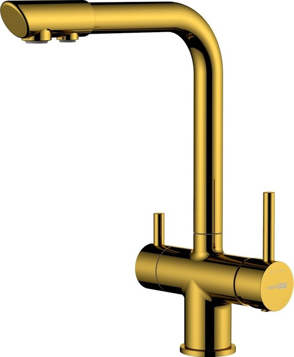 Смеситель для кухонной мойки Wasserkraft золотого цвета с высоким изливом
