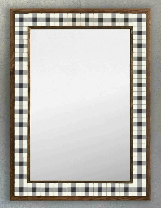 Настенное зеркало 53x73 с каменной мозаикой бело-серого цвета - купить Настенные зеркала по цене 27866.0