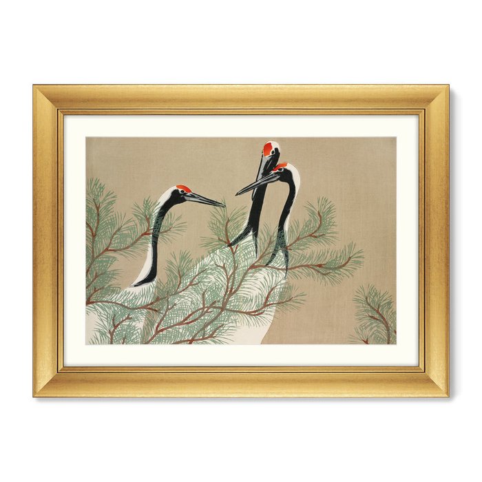 Репродукция картины Cranes from Momoyogusa–Flowers, 1909г. - купить Картины по цене 16299.0