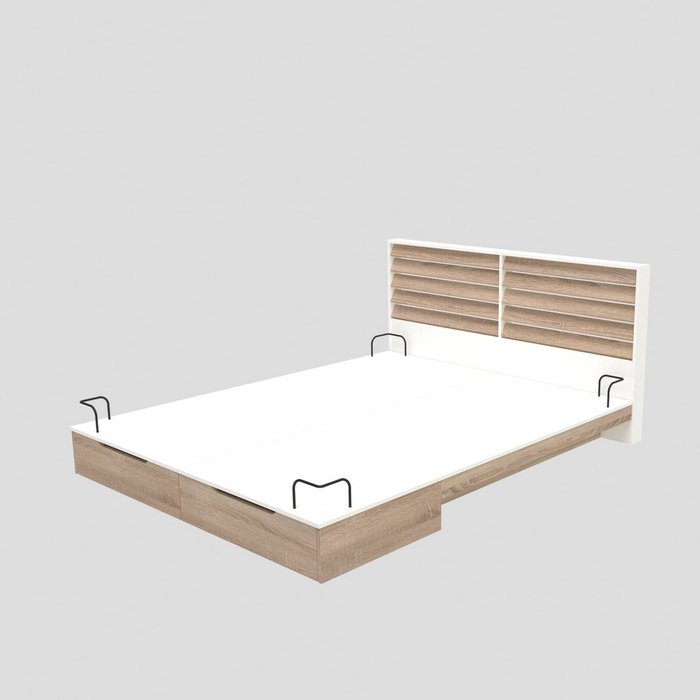 Кровать Заря 140х200 бело-бежевого цвета с ящиками и подсветкой без подъемного механизма