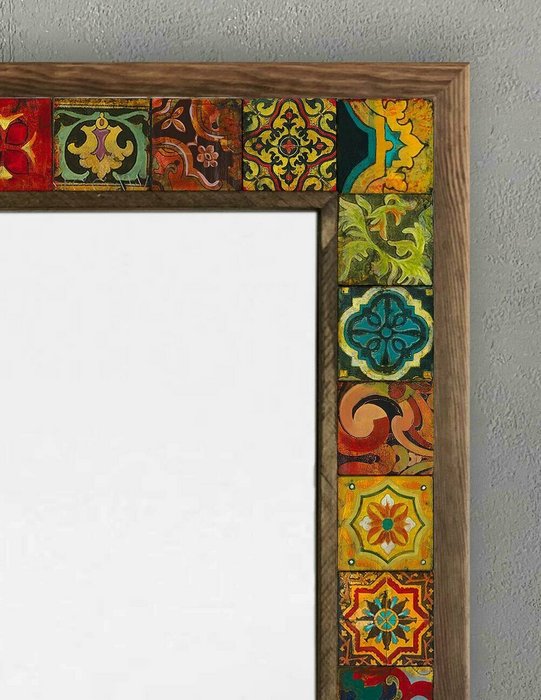 Настенное зеркало с каменной мозаикой 53x73 в раме коричневого цвета - купить Настенные зеркала по цене 27866.0