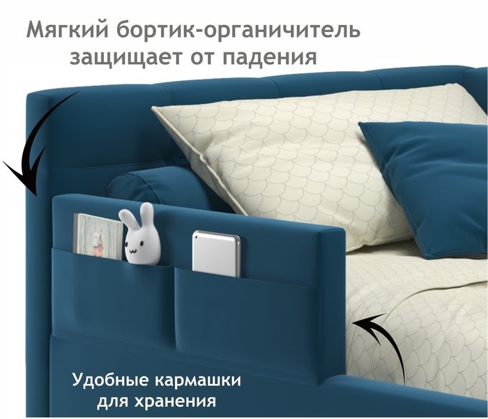 Детская кровать Bonna 90х200 синего цвета с подъемным механизмом - лучшие Одноярусные кроватки в INMYROOM