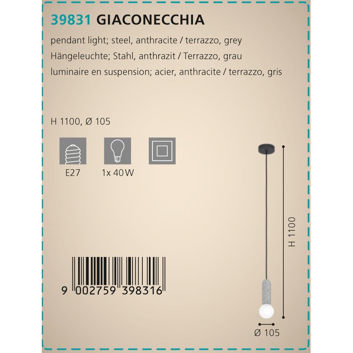 Подвесной светильник Giaconecchia серого цвета - купить Подвесные светильники по цене 3690.0