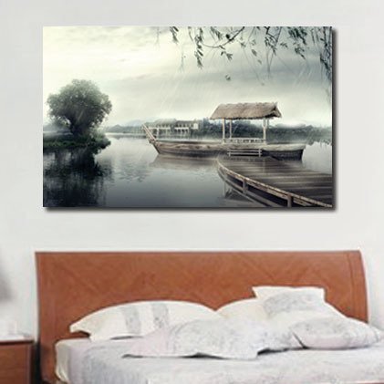 Декоративная картина на холсте "Дождь на пристани" - купить Принты по цене 3190.0