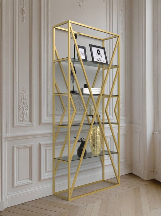 Стеллаж "Marsel" черный с прозрачным стеклом (2200х1100х300) - лучшие Стеллажи в INMYROOM