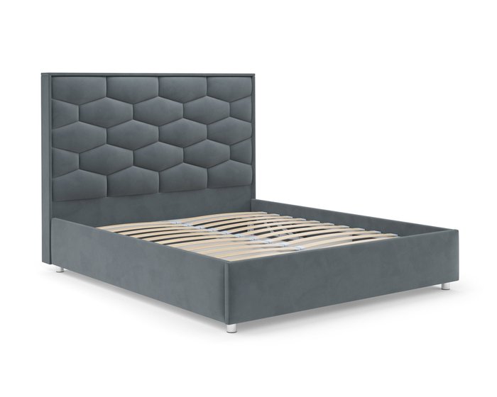 Кровать Рица 160х190 серо-синего цвета с подъемным механизмом (велюр) - лучшие Кровати для спальни в INMYROOM
