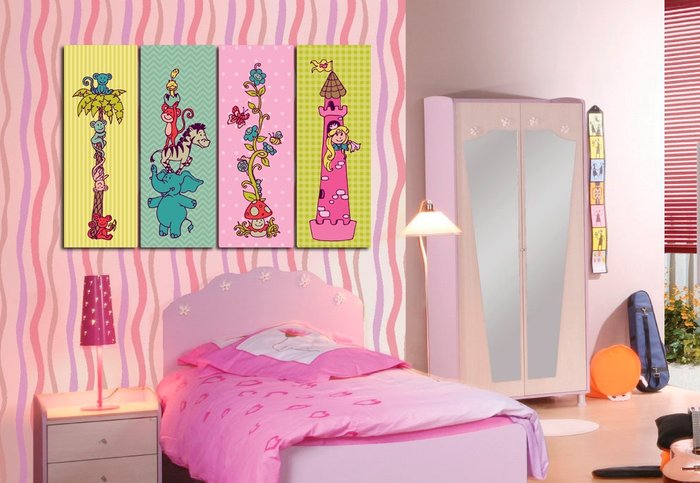 Дизайнерская картина на холсте для детской "Принцесса и зоопарк"