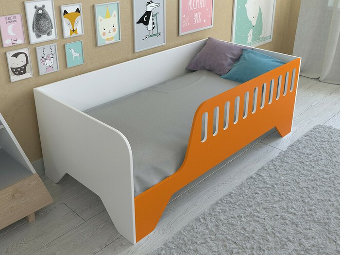 Кроватка Астра 13 80х160 бело-оранжевого цвета - купить Одноярусные кроватки по цене 9460.0