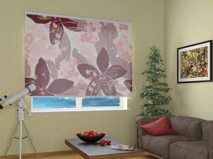Рулонные шторы в гостиную: Бордовые цветы - купить Шторы по цене 2499.0