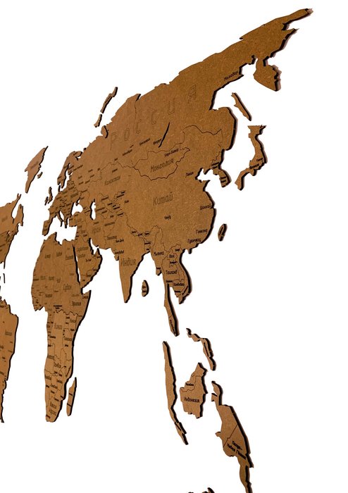 Деревянная карта мира Countries Rus с гравировкой коричневого цвета - купить Декор стен по цене 2690.0