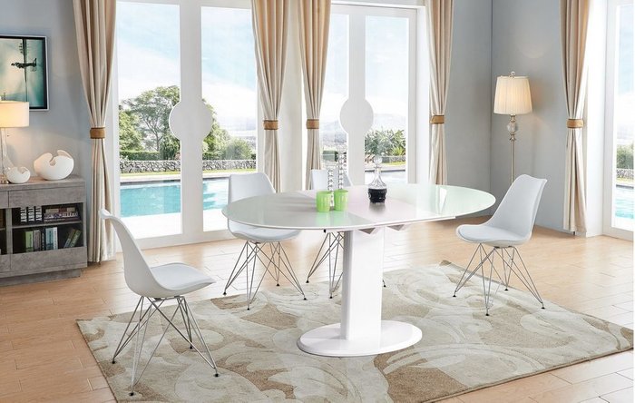 Овальный раскладной стол белого цвета - купить Обеденные столы по цене 61000.0