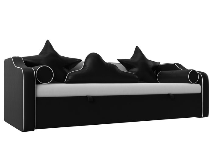 Прямой диван-кровать Рико черно-белого цвета (экокожа)
