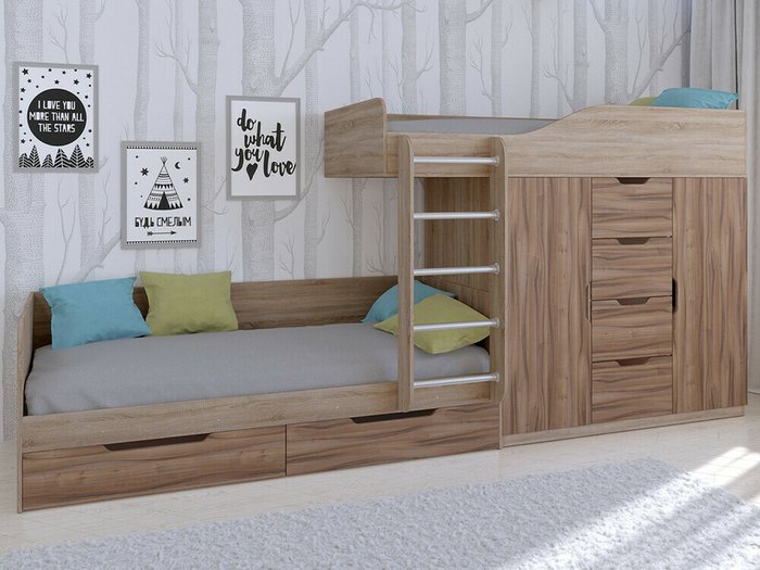 Двухъярусная кровать Астра 6 80х190 цвета Дуб Сонома-Орех - купить Двухъярусные кроватки по цене 38400.0
