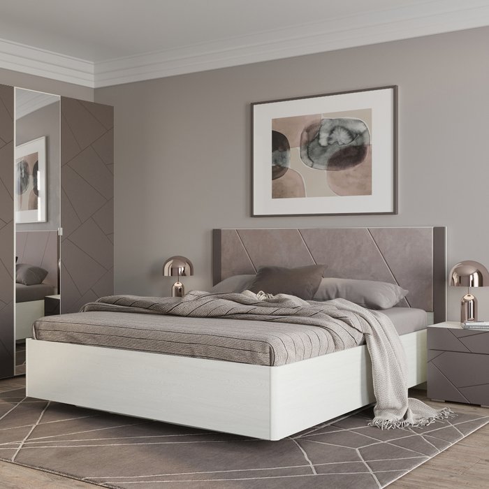Кровать Селеста 160х200 с подъемным механизмом бело-коричневого цвета  - купить Кровати для спальни по цене 54936.0