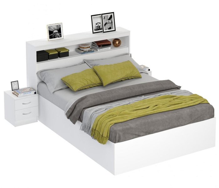 Кровать Виктория 180х200 с двумя тумбами белого цвета