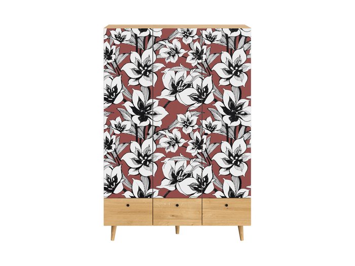 Шкаф Frida с цветочным орнаментом на деревянных ножках - купить Шкафы распашные по цене 70600.0