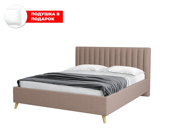 Кровать Laxo 140х200 в обивке из велюра темно-бежевого цвета с подъемным механизмом Кровать Laxo 140х200 в обивке из велюра темно-бежевого цвета с подъемным механизмом
