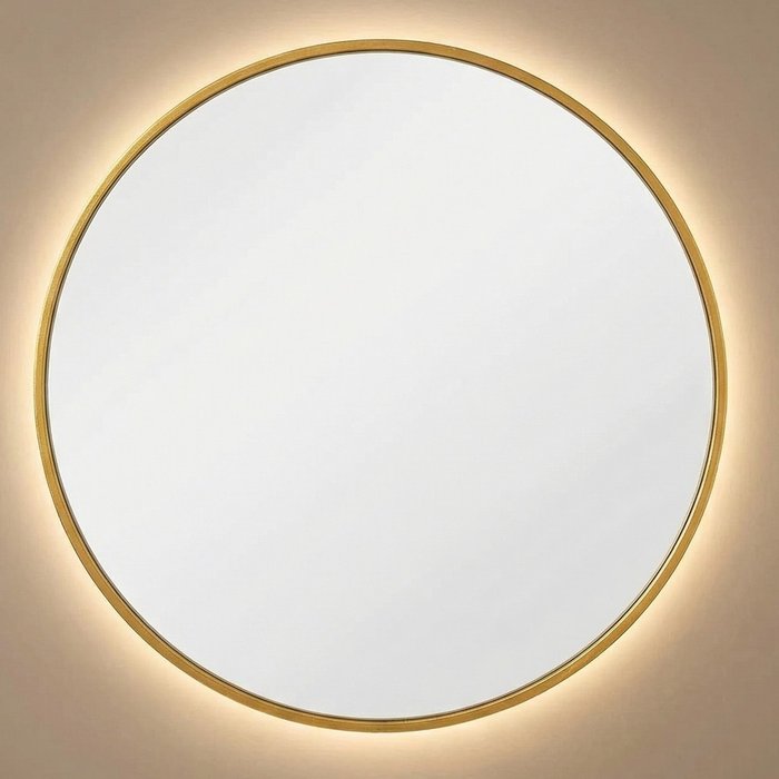 Настенное зеркало Ala L D90 в раме золотого цвета с подсветкой