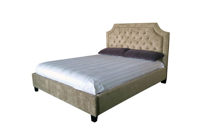 Кровать двуспальная бежевый бархат 160х200 см - купить Кровати для спальни по цене 56000.0
