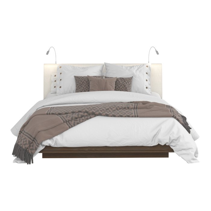 Кровать Сиена 140х200 с изголовьем молочного цвета и двумя светильниками  - купить Кровати для спальни по цене 44766.0