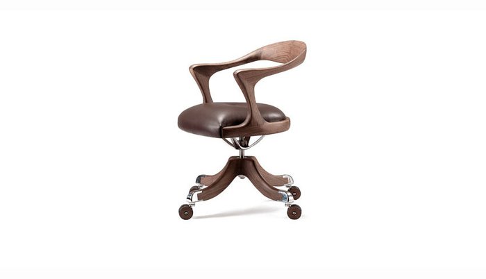 кресло на колесиках орех + кожа - лучшие Офисные кресла в INMYROOM