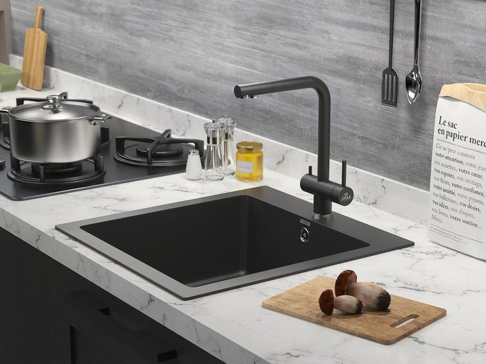 Смеситель для кухонной мойки Paulmark Skalen цвета черный металлик с высоким изливом - купить Смесители для кухни по цене 27133.0