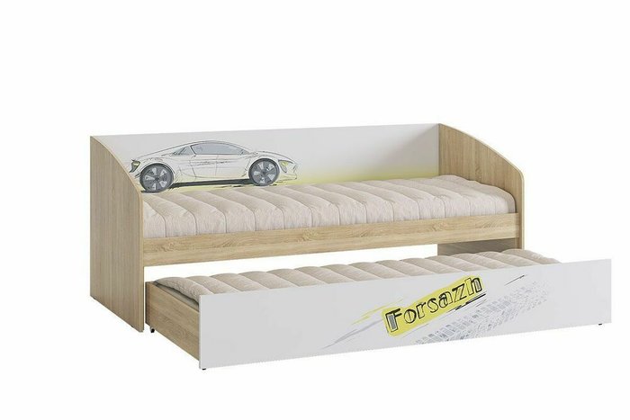 Кровать Форсаж 80х200 бело-бежевого цвета - купить Одноярусные кроватки по цене 15990.0