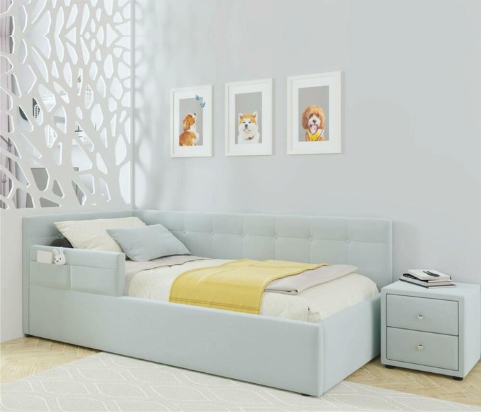 Детская кровать Bonna 90х200 голубого цвета с подъемным механизмом - купить Одноярусные кроватки по цене 24100.0