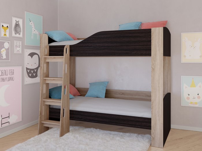 Двухъярусная кровать Астра-2 80х190 цвета Дуб сонома-Венге - купить Двухъярусные кроватки по цене 18600.0
