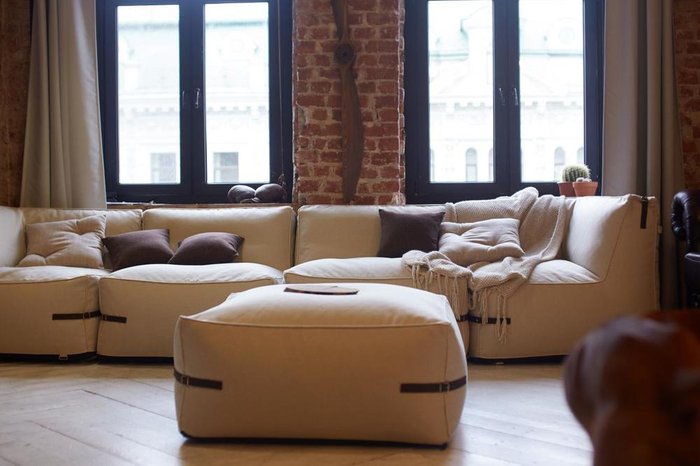 Модульный диван Ivonne Premium c ремешками из кожи - купить Бескаркасная мебель по цене 175780.0